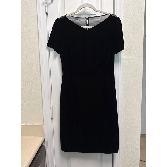 Vintage 90s Maggy London Mesh Embroidered Button Back Velvet Mini Dress Size 4 - Picture 3 of 9